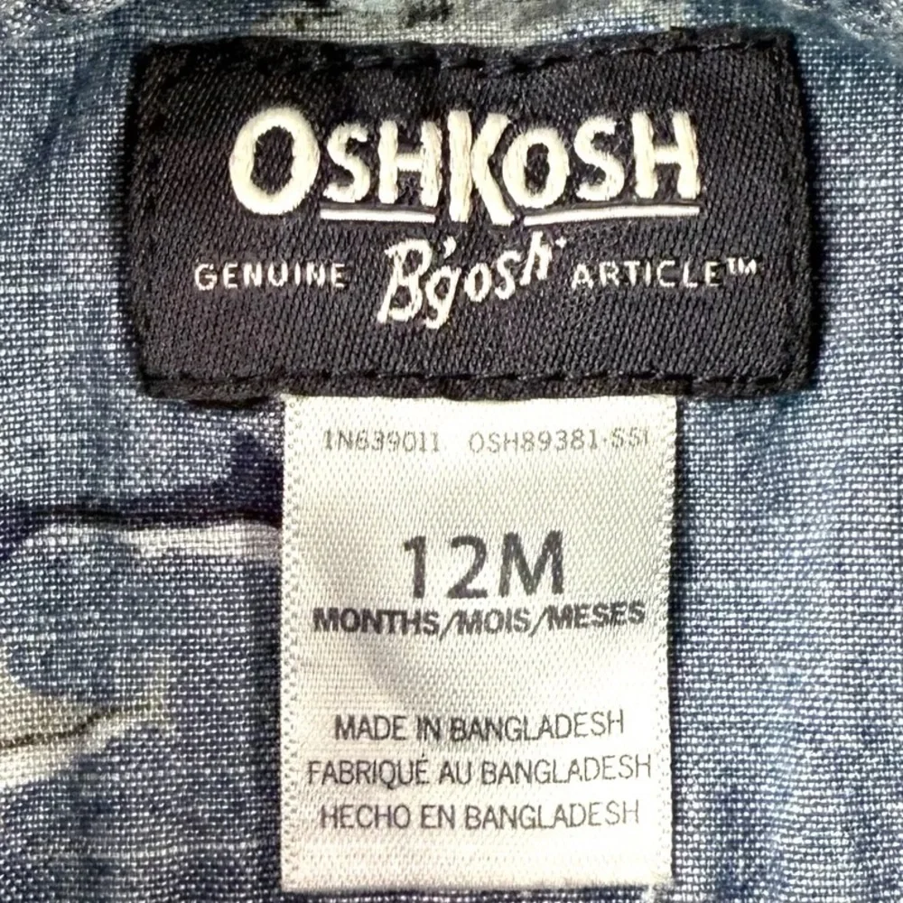 OSHKOSH B'GOSH Baby Boys' Shark Print‎ Chambray Nautical Button Down Size 12M
